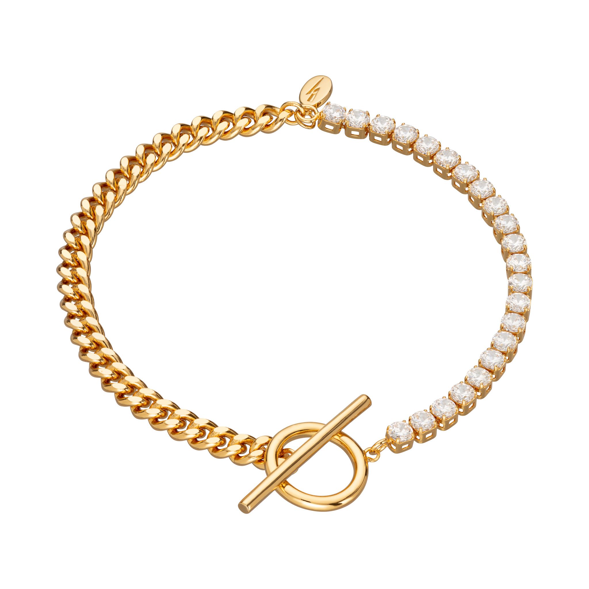 Tennis & Curb Chain Bracelet with T Bar Clasp
